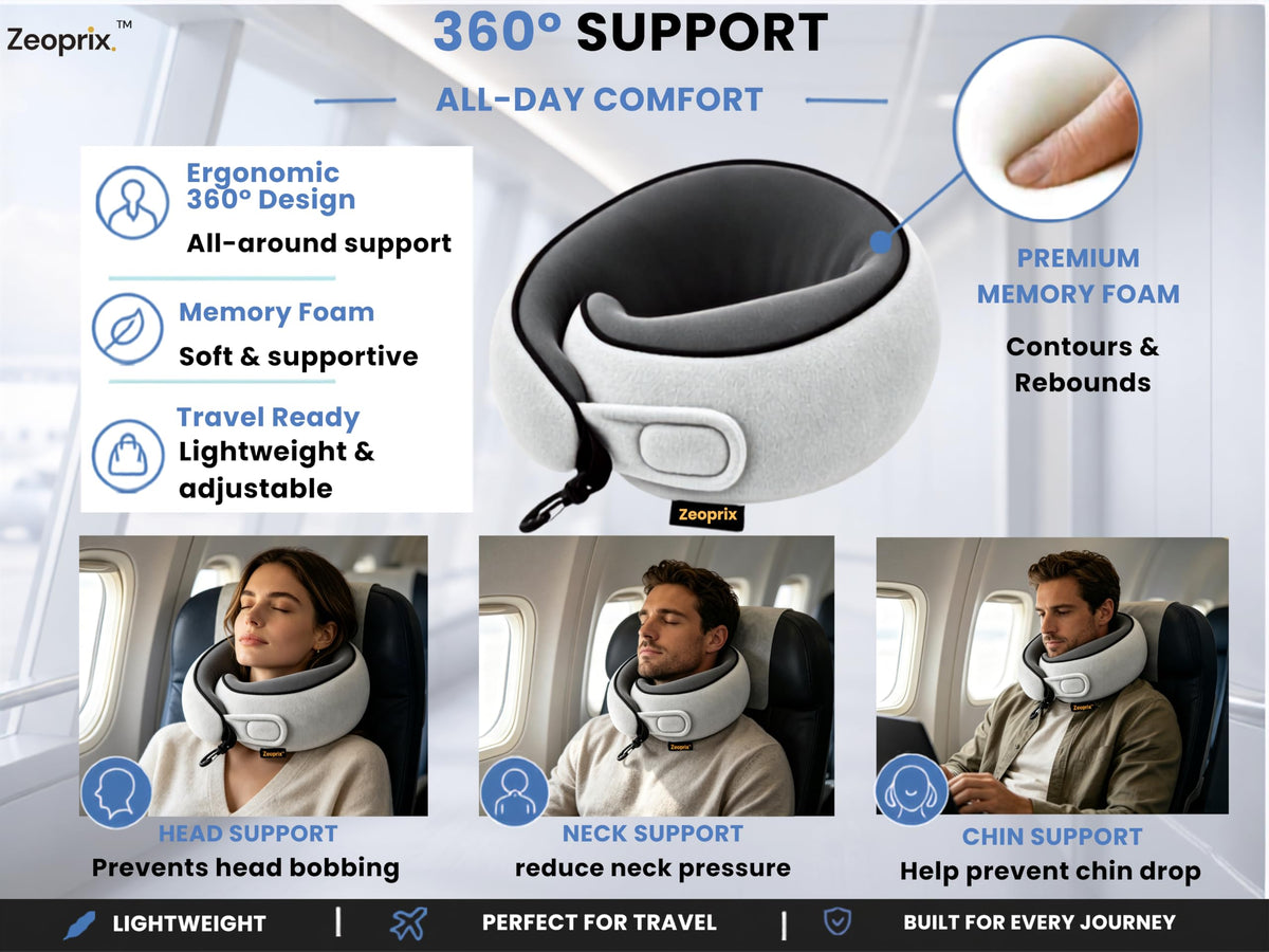 Travel Neck Pillow for Airplane (Light Grey)