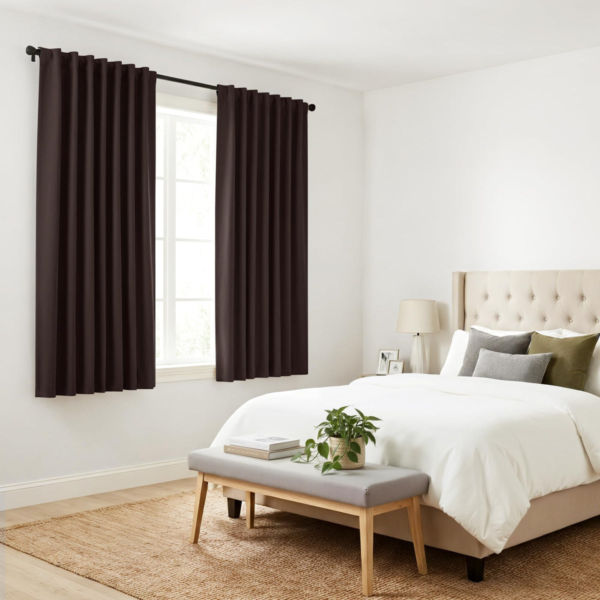 Blackout Curtains Thermal Insulated Window Treatment Panels Room Darkening Shade Drapes for Living Room Back Tab (Brown / 34"W x 63"L (Pack of 2))