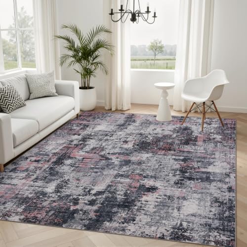 5x7 Washable Area Rug (Black & Pink / 5' x 7' (Rectangular))