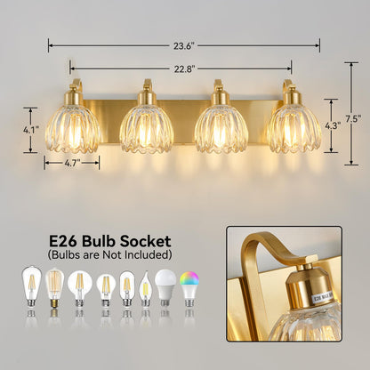 Gold Vanity Lights for Bathroom with Clear Tulip Glass Shade (Gold - Tulip Clear / 4-light)