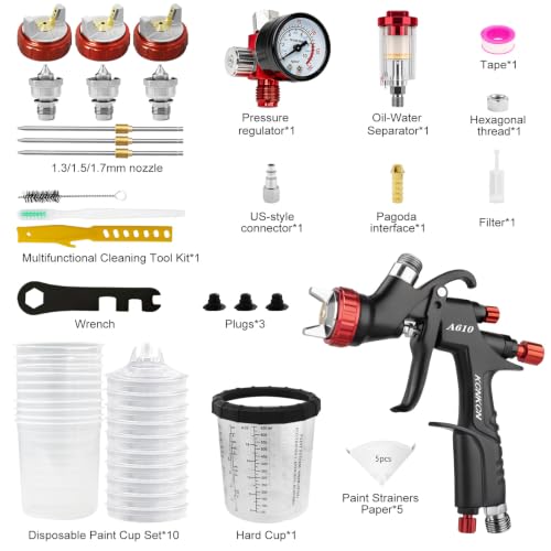 A610 LVLP Air Spray Gun with 650ml Mixing Cup& 10x Disposable Cups