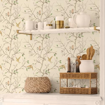 Peel and Stick Wallpaper Floral Birds Contact Paper Removable Self