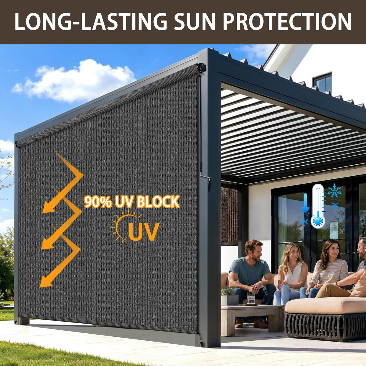 Outdoor Roller Shades for Patio (Grey / 72"W x 72"H)