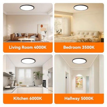 6PK 12inch Dimmable LED Flush Mount Ceiling Light (Black / 12 inch)