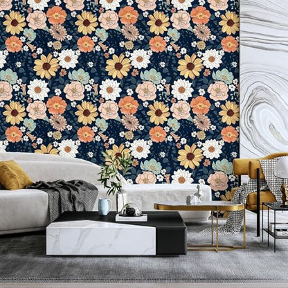 Vintage Floral Wallpaper Peel and Stick Boho Floral Contact Paper Flower Leaf Removable Self Adhesive