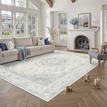 9x12 Blue Washable Area Rug Non Slip Vintage Carpet (Vintage | Blue / 9' x 12' (Rectangular))