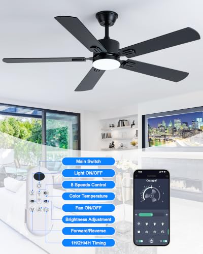 56 Inch Black Ceiling Fan with Display Remote (Black SY39-56IN)