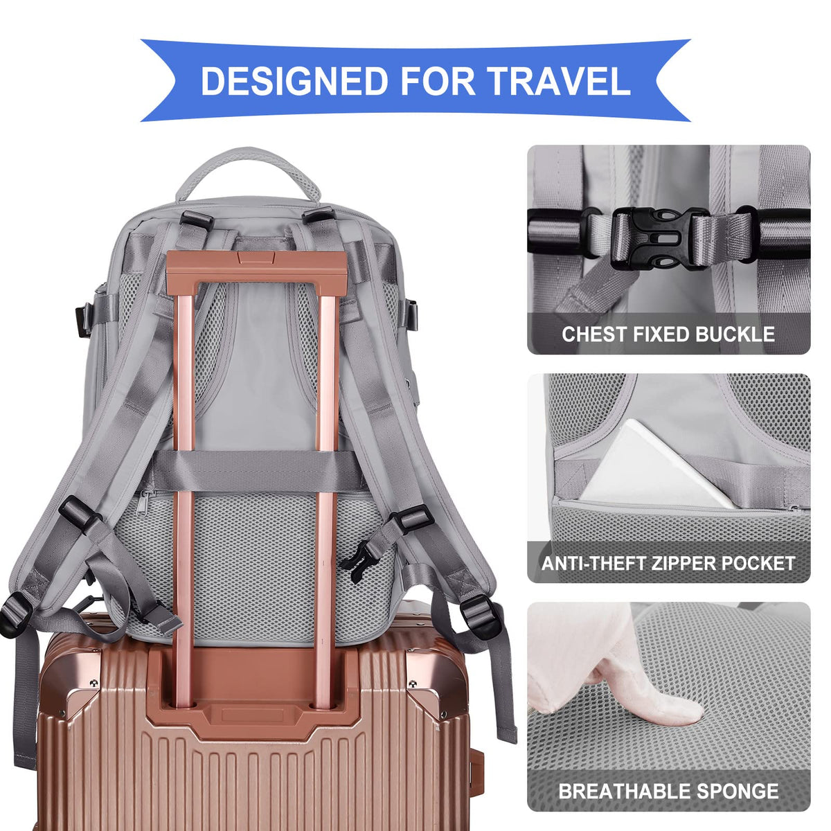 Travel Backpack For Women Men (Grey / 25 liters)