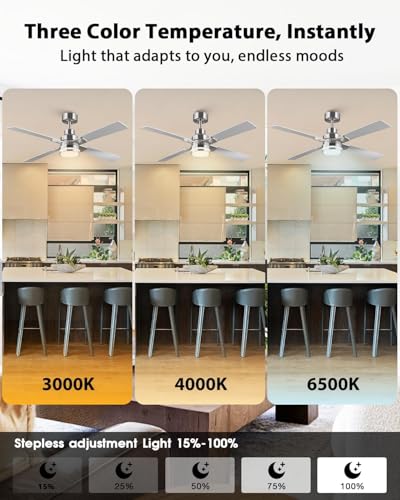52 Inch Nickel Ceiling Fans with Lights and Remote