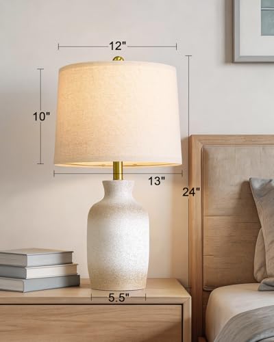 24'' Farmhouse Ceramic Table Lamp with Natural Textured Finish (White and Antique)