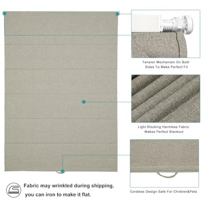 No Drill Roman Shades Cordless Blinds Blackout for Indoor Windows (Beige / 33.5"W x 64"H)