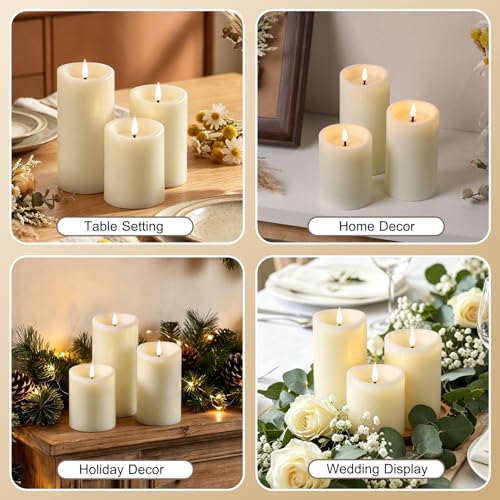 Moving Flame LED Pillar Candles with Remote Set of 3