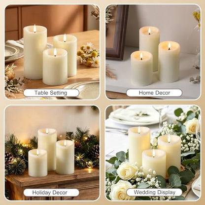 Moving Flame LED Pillar Candles with Remote Set of 3