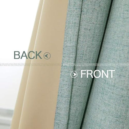 Linen Texture Curtains for Bedroom Solid 100% Blackout Thermal Insulated Seafoam Green Curtains Grommet Room Darkening Drapes for Living Room Nursery 52x96 Inch (Seafoam Green / 52"W x 96"L (Pack of 2))