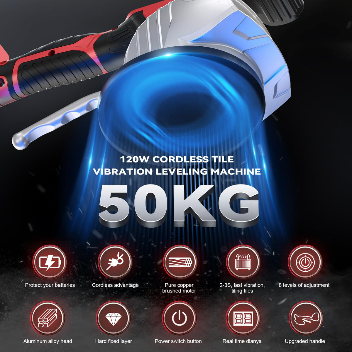 Cordless Tile Vibration Tool Compatible with Milwaukee 18V (Red -8 Speed)