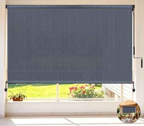 Outdoor Roller Shades for Patio 6ft Wide (Blue Gray / 72"W x 72"H)