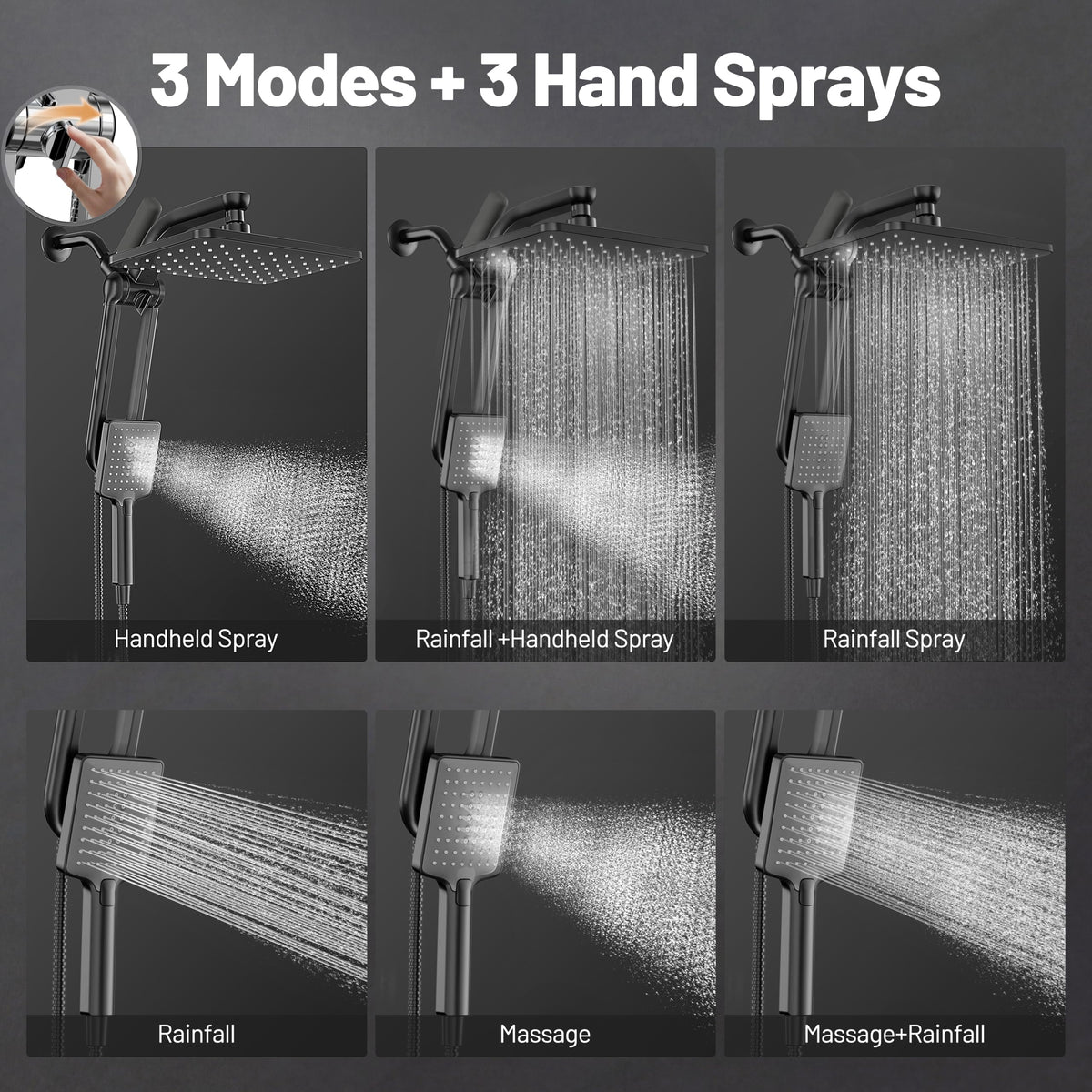 Dual Filtered Rainfall Handheld Showerhead Spray Combo for Bathroom (Matte Black)