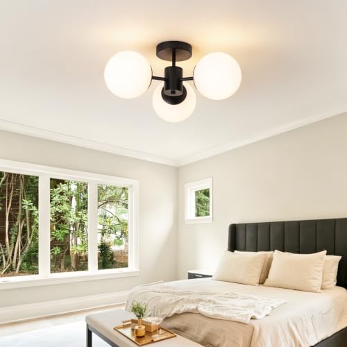 Mid Century Modern Black Semi Flush Mount Ceiling Lights (Black)