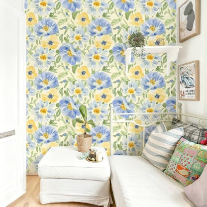 Watercolor Floral Peel and Stick Wallpaper Vintage Botanical Contact Paper