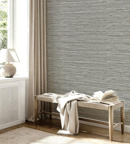 Grasscloth Peel and Stick Wallpaper Faux Linen 17.3in x 196.8in (Gray Green / 17.3inch × 196.8inch)