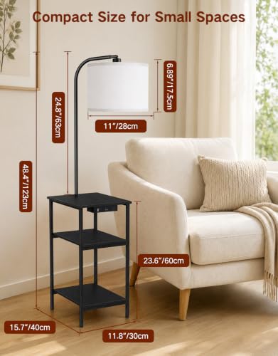 Floor Lamp with Side Table & Charging Station