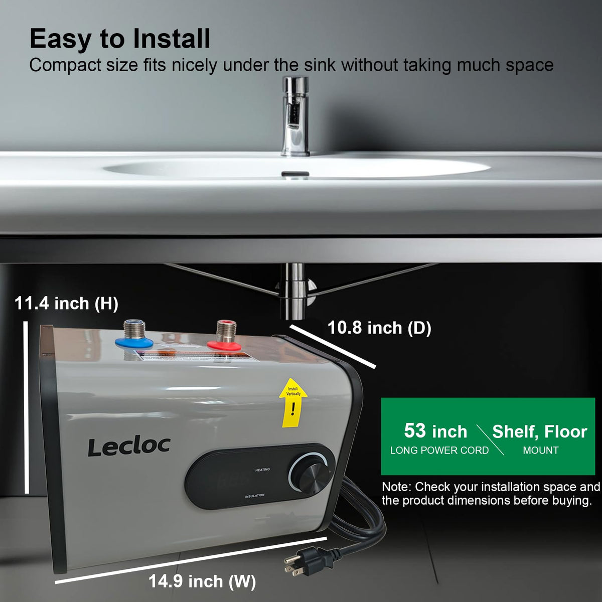 UTank 3.5 Gallons Under Sink Tank Water Heater 120V Plug In (3.5 Gallons)