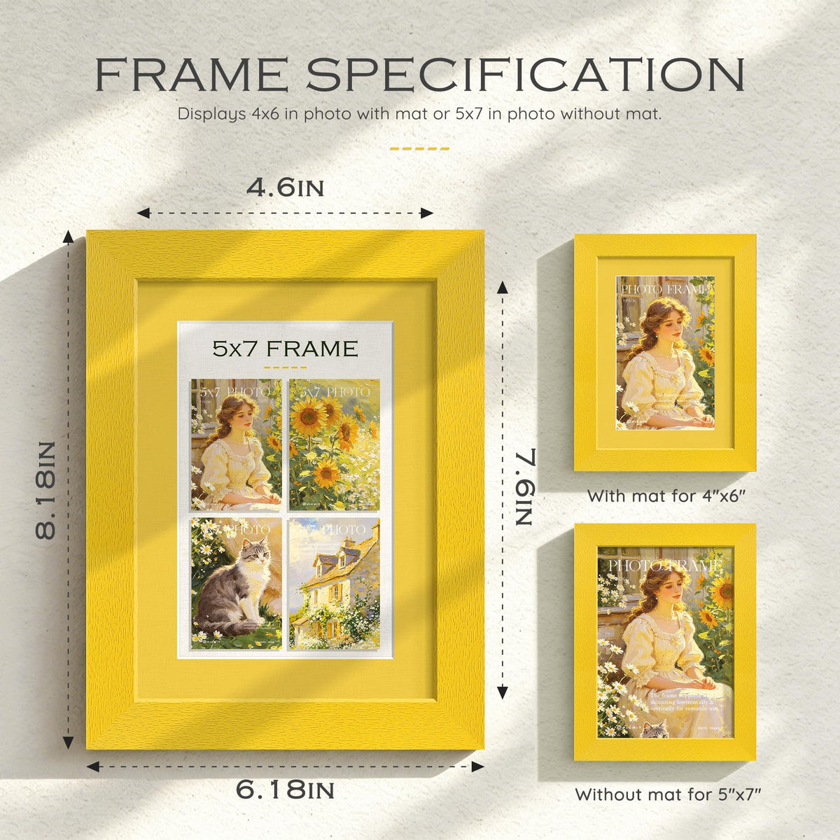 5x7 Mustard Yellow Picture Frame (Mustard Yellow Frame Yellow Mat / 5x7)