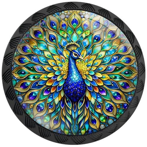 4 Pack Colorful Peacock Cabinet Knobs for Kitchen Bathroom
