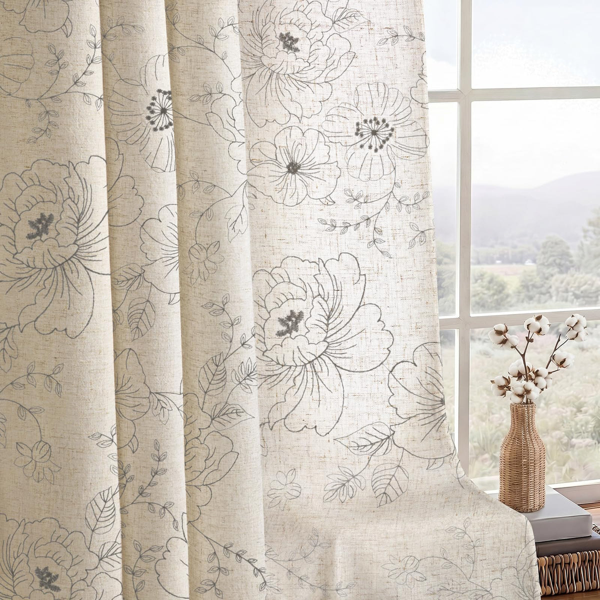 Boho Floral Curtains (Grey Floral / 52"W x 84"L (Pack of 2))