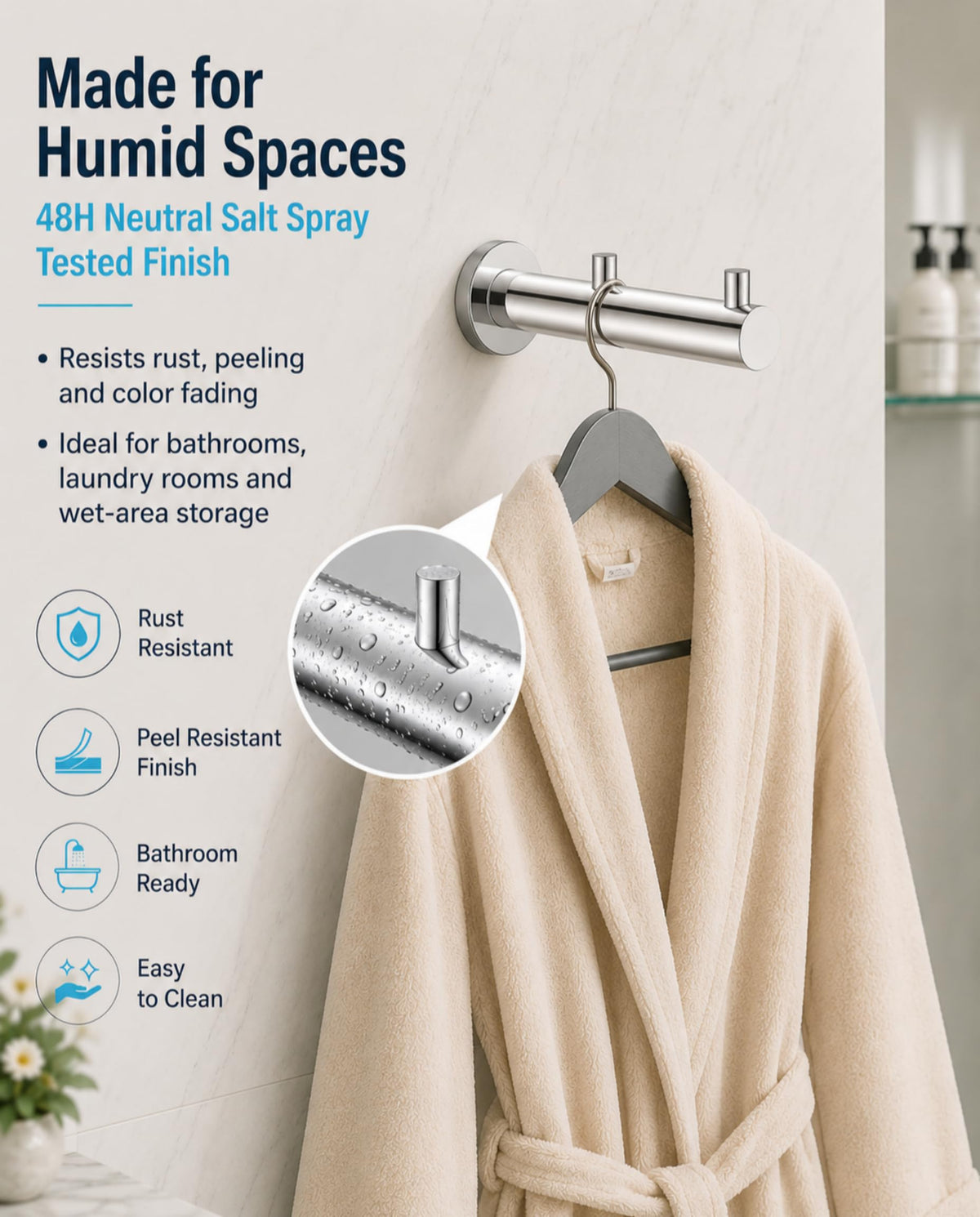 Double Heavy Duty wall Hooks (Chrome Polished)