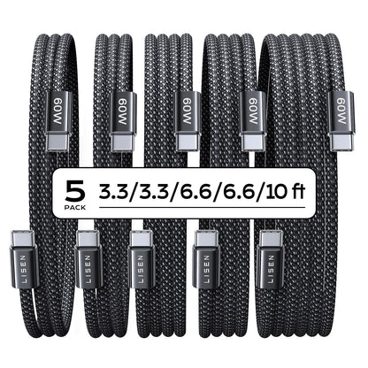 USB C to USB C Cable 60W for iPhone 18 Pro Duo Charging Cable (3.3+3.3+6.6+6.6+10FT / Black)