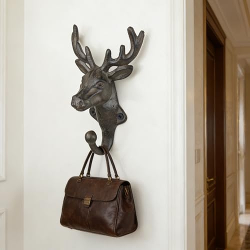 Rustic Deer Head Cast Iron Wall Hooks 2 Pack