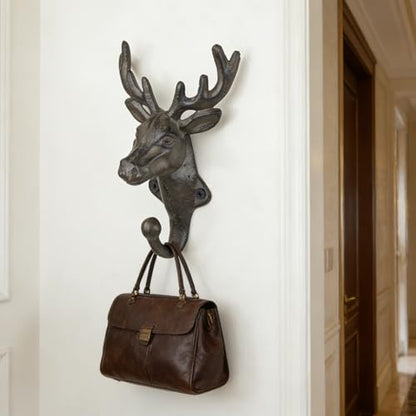 Rustic Deer Head Cast Iron Wall Hooks 2 Pack