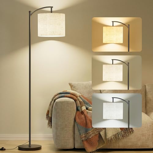 Floor Lamp LED Floor Lamp with Foot Switch & Adjustable Linen Lampshade