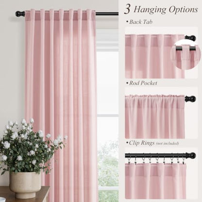 Pink Linen Curtains 90 Inches Long Drape for Living Room 2 Panels (Pink / 52"W x 90"L (Pack of 2))