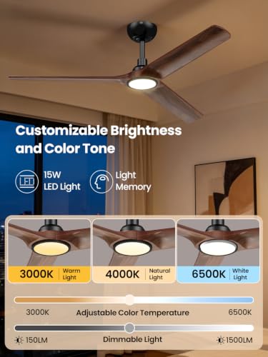 52 inch 3 Solid Wood Blades Ceiling Fan with Light