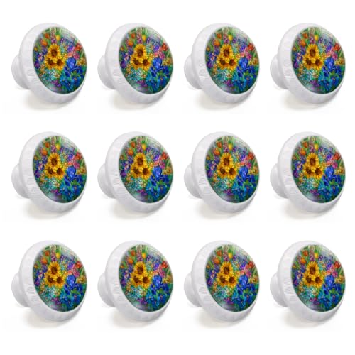 4 Pack Colorful Wildflowers Cabinet Knobs for Kitchen Bathroom
