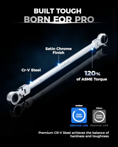 Extra Long Double Flex Head Ratcheting Wrench Metric 8
