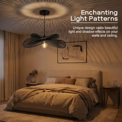 22.8" Large Boho Rattan Pendant Light