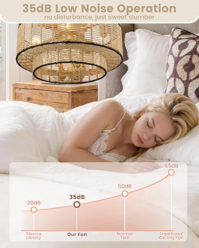20" Rattan Boho Caged Ceiling Fan with Light Flush Mount and Remote