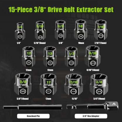 Impact NUT&Bolt Extractor Socket Set (15PCS)