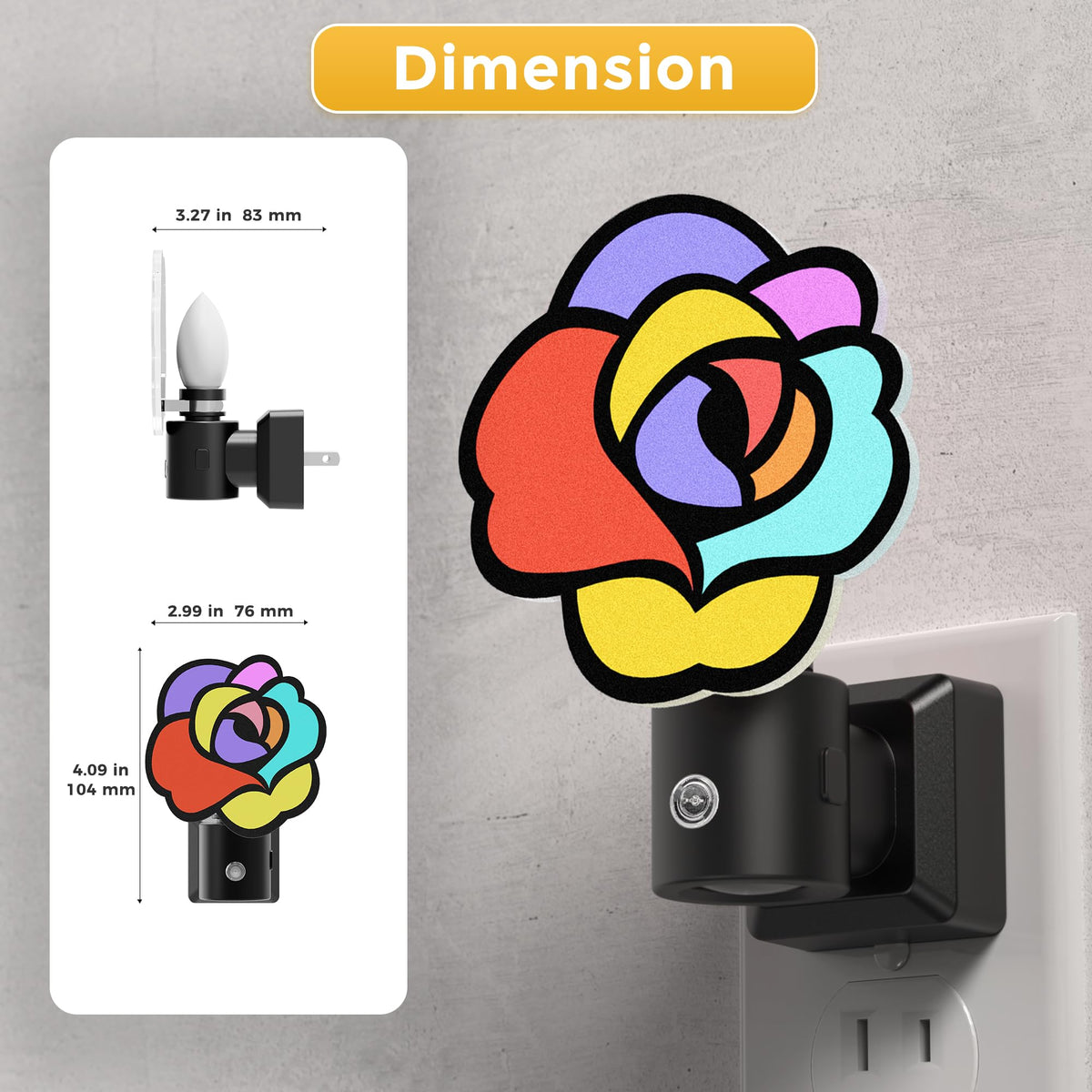 Night Lights Plug into Wall (Colorful Gothic Rose / 2 Pack)
