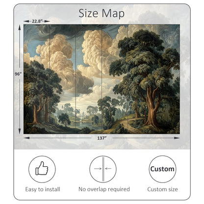 Vintage River Forest Cloud Landscape Peel and Stick Mural Wallpaper (Sa Mural 15 / 137" x 96")