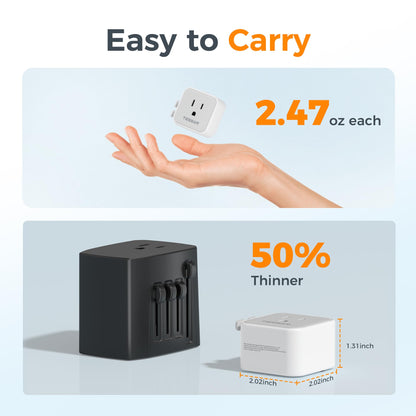 2 Pack Universal Travel Adapter (Grey&White-2 Pack)