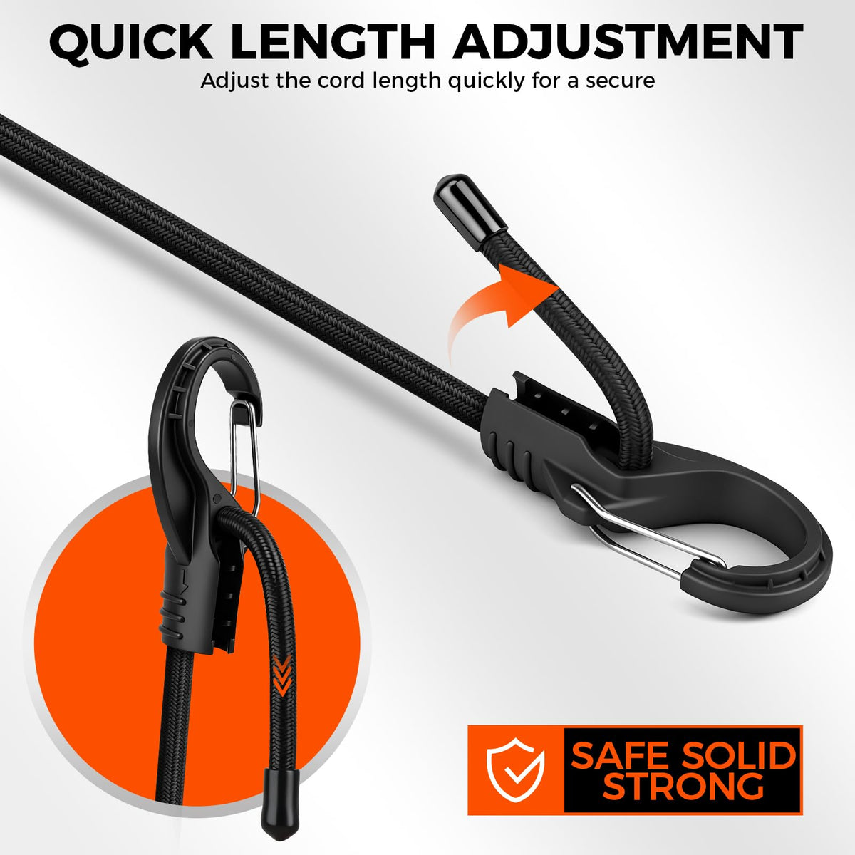 4-Piece 36-inch Adjustable Bungee Cords with Hooks, Easily Adjust from 7" to 36", Heavy Duty Outdoor Carabiner Bungee Cords, Black Super Elastic Cord for Cargo, Camping, Tents, Luggage (4pcs 36" Adjustable Black)