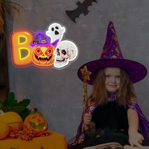 Halloween Neon Sign Dimmable UV Printed Boo Spooky Pumpkin Ghost Neon Light