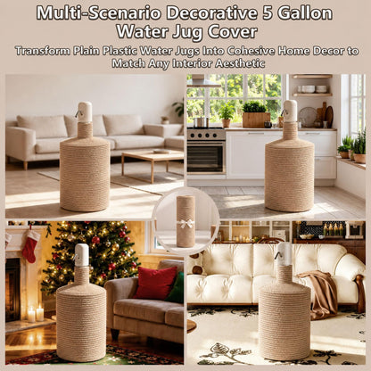 Woven Jute Water Jug Cover for 5 Gallon Bottles Water Dispenser (Khaki)