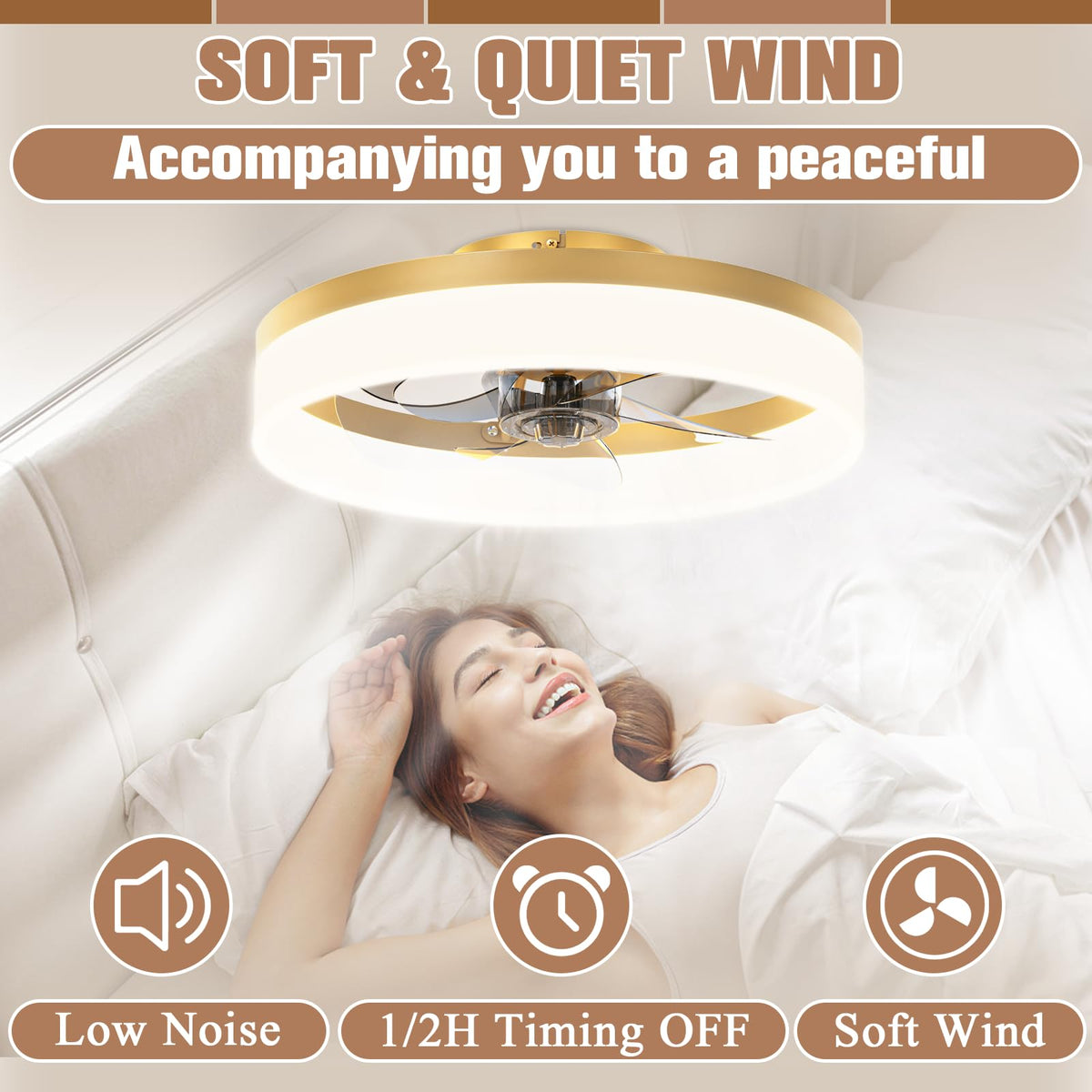 Low Profile Ceiling Fans with Lights and Remote (Gold / 15.7 INCH)