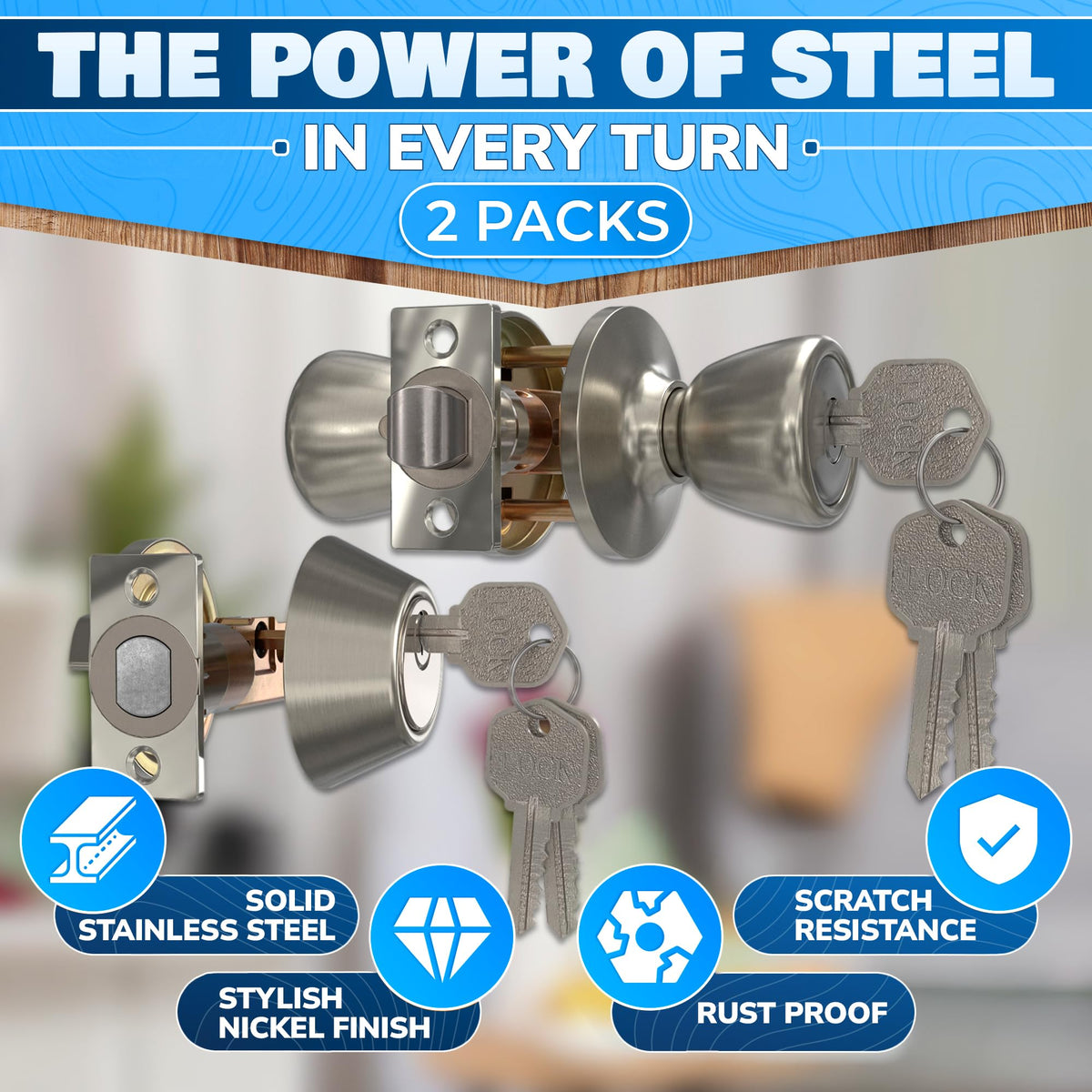 Mobile Home Door Knobs with Deadbolt (Silver)