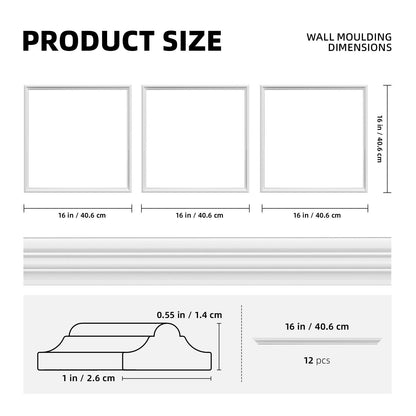 3 Set Pre Cut Accent Wall Molding Kit Wainscoting Panels (16X16 in)